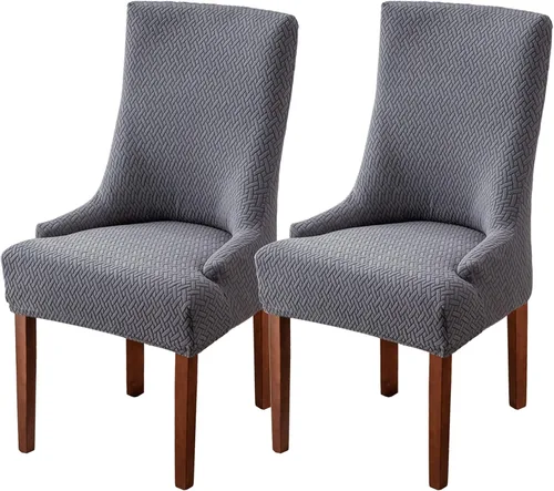 Vista 19 de Paquete de 2 fundas para silla lateral con respaldo de ala, fundas elásticas para sillas con respaldo geométrico rómbico, fundas para silla