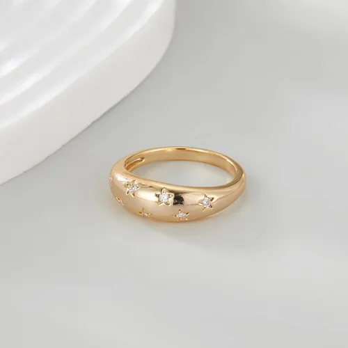 Vista 4 de Anillos de oro para mujer, anillo de estrella de croissant chapado en oro de moda, apilable, anillos de declaración, joyería para adolescentes