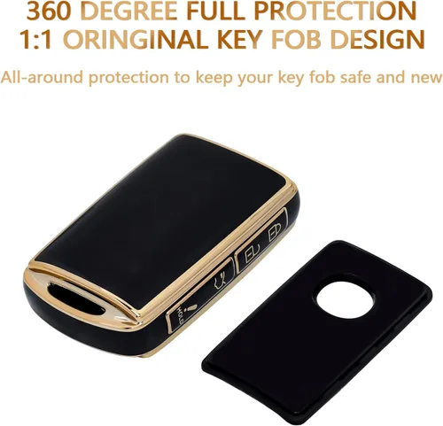 Vista 3 de OFFCURVE Funda para llavero de coche compatible con Mazda B, Oro Negro+llavero