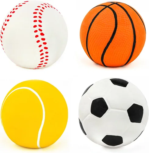 Vista 5 de CHIWAVA Paquete de 4 bolas deportivas de látex chirriante de 2.4 pulgadas, juego de pelotas deportivas para perros pequeños