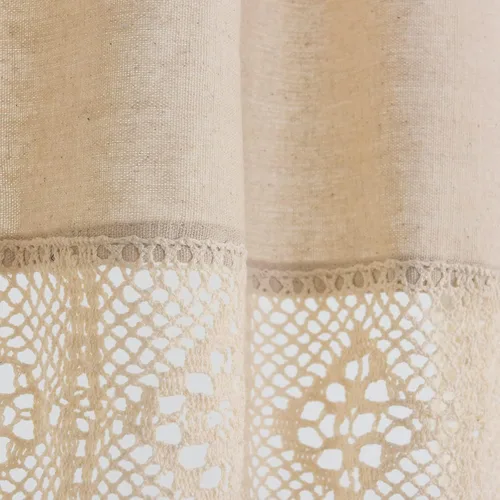Vista 3 de Cenefa de ventana beige con línea de algodón con borlas, estilo retro rústico, media cortina de ganchillo, hecha a mano 17 × 52 pulgadas de ancho