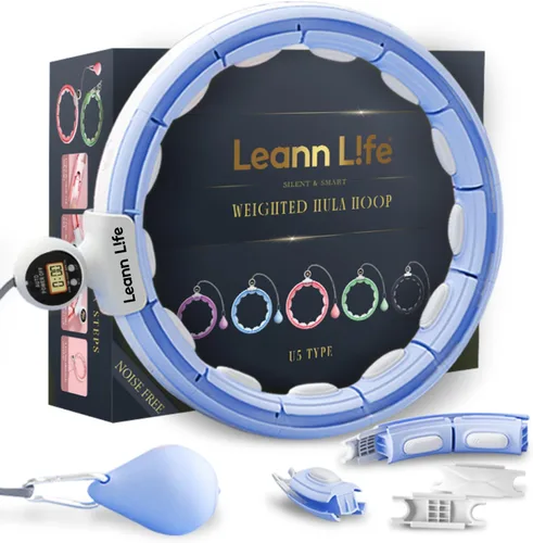 Vista 16 de Leann L!fe U5 Smart Weighted Hula Hoop with Counter –16 Knots, 28"–46" Adjustable Infinity Hoop Plus Size, Quiet Rubberized Wheels, Ab Workout