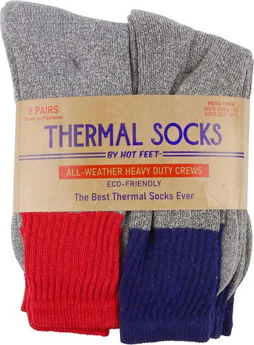 Vista 2 de Hot Feet Paquete de 8 calcetines térmicos para hombre, calcetines gruesos y cálidos para clima frío extremo con talón y dedos reforzados