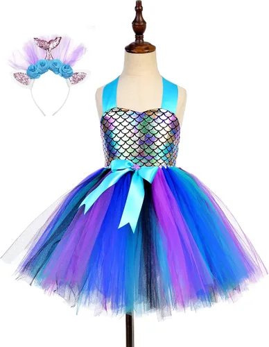 Vista 3 de Disfraz de sirena tutú vestido elegante para concurso de cumpleaños fiesta temática de Halloween disfraz de niña Toddle