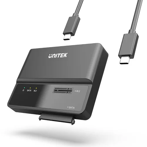 Vista 11 de Unitek Carcasa para disco duro dual M.2 y SATA dual 4 en 1, estación de acoplamiento USB-C de 4 bahías para 2X NVMe PCIe y 2 unidades de disco duro