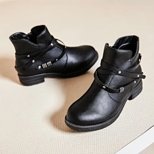 Vista 4 de Ataiwee Women's Wide Width Ankle Boots, Chunky Heel Side Zipper Fashion Slip On Short Booties.