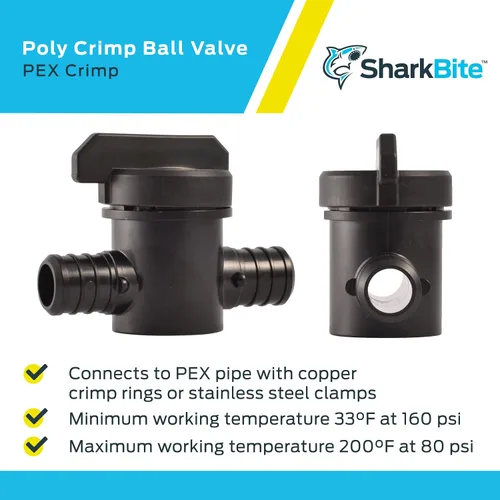 Vista 4 de SharkBite Válvula de bola de crimpado de polietileno de 3/4 pulgadas, paquete de 2, tubo PEX, PE-RT, 24607Z2