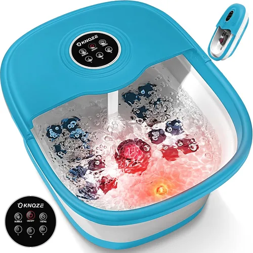 Vista 12 de KNQZE Bañera de spa plegable con calor y control remoto, masaje de burbujas, control de temperatura, luz roja, temporizador, 16 rodillos y piedra