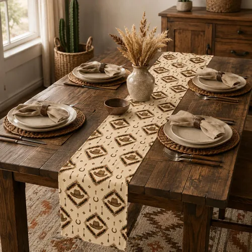 Vista 48 de Camino de mesa étnico del suroeste, navajo tribal nativo americano, bohemio, patrón geométrico azteca, camino de mesa para cocina, mesa de comedor