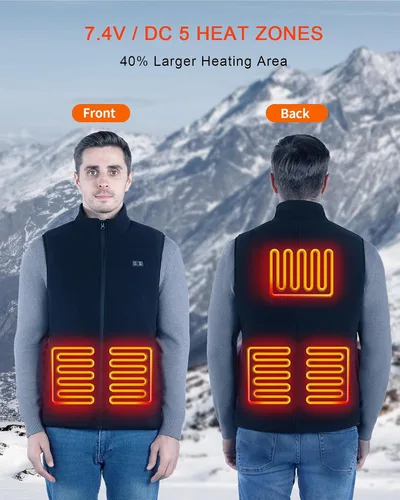 Vista 2 de Chaleco térmico para hombres y mujeres, chaleco térmico de forro polar con batería de 7.4 V, chaleco eléctrico ligero con aislamiento
