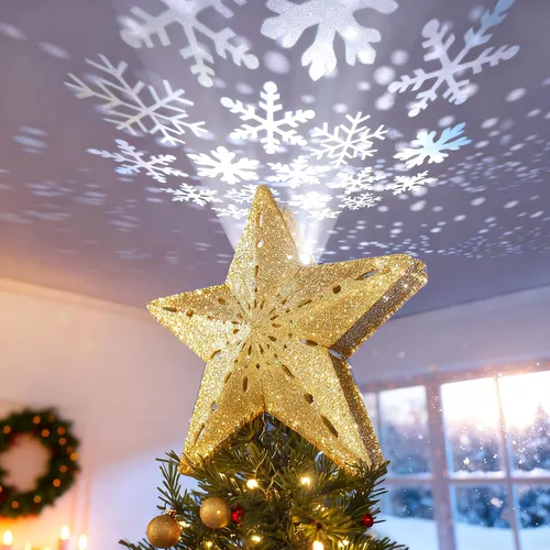 Vista 9 de DG-Direct Decoración iluminada para árbol de Navidad con 6 patrones de Purpurina dorada 6