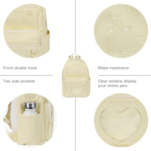 Vista 7 de STEAMEDBUN Mochila Ita para niñas adolescentes, mochila Kawaii para la escuela, linda mochila Ita con inserto, Blanco, Ventana del corazón