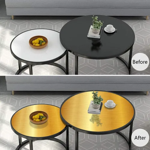 Vista 4 de WENMER Papel tapiz dorado metálico para despegar y pegar de 17.71 x 590 pulgadas, papel de contacto con aspecto de metal cepillado, decoración