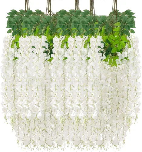 Vista 49 de Paquete de 5 guirnaldas de flores colgantes de glicina rosa, enredaderas de flores artificiales de 3.77 pies, glicinia falsa, guirnalda colgante