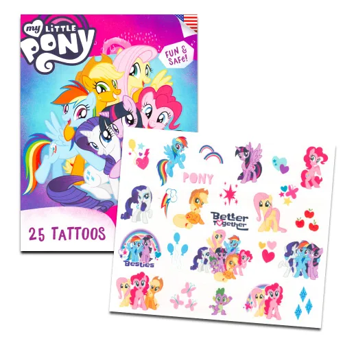 Vista 2 de My Little Pony Tattoos Bundle ~ 50 piezas My Little Pony tatuajes temporales para niñas con colgador de puerta