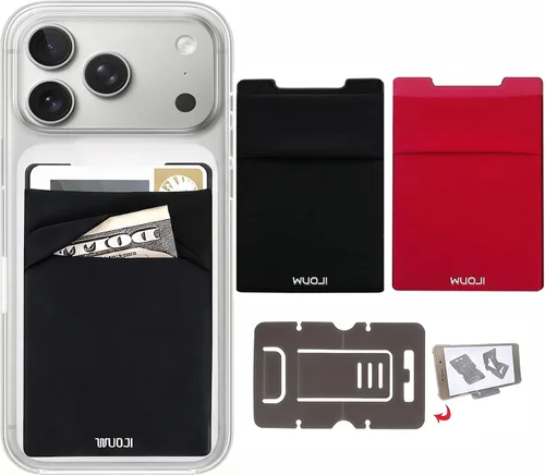 Vista 13 de Cartera para tarjetas de teléfono con bloqueo RFID, doble bolsillo seguro, ultradelgada, autoadhesiva, funda para tarjetas de crédito, calcomanía