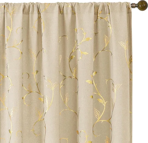 Vista 79 de BUHUA Juego de 2 paneles de cortinas opacas con estampado de vid plateada, cortinas con aislamiento térmico para oscurecer la habitación