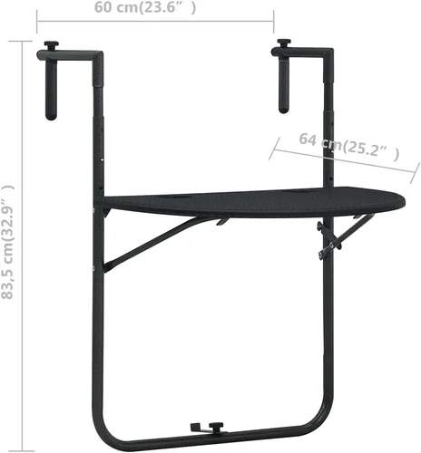 Vista 2 de [We Ship Quickly] Mesa de balcón colgante, mesa de centro semicircular, adecuada para terraza interior/exterior, césped, patio, patio, negro 23.6 x