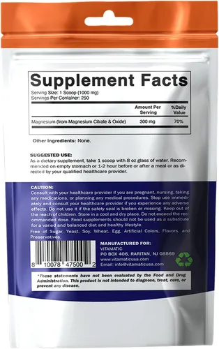 Vista 9 de Vitamatic Citrato de magnesio 1000 mg por porción apoya la salud muscular, articular y cardíaca, 8.82 oz - 250 porciones