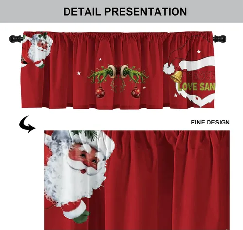 Vista 6 de Cenefas de cortina de cocina de Navidad, Navidad, invierno, cenefas pequeñas con bolsillo para barra, decoración de cortinas cortas de Navidad