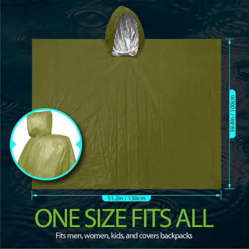 Vista 4 de FosPower Poncho de lluvia de emergencia [paquete de 4] [conserva el 90% del calor corporal] Impermeable reutilizable resistente a la intemperie