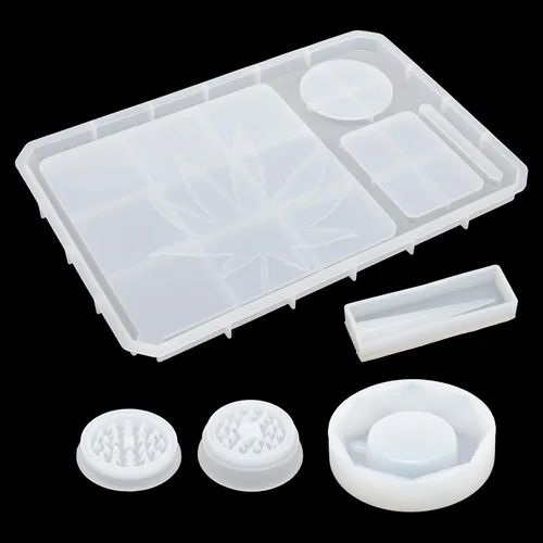 Vista 6 de Molde de bandeja rodante de 5 piezas para molinillo de resina para moler y almacenamiento, kit de moldes de silicona grandes para bricolaje