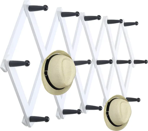 Vista 27 de WEBI Perchero de Pared Acordeón, Perchero de Sombreros de Madera Expandible para Perchero de Abrigos Montado en Pared, Soporte de Ganchos Acordeón