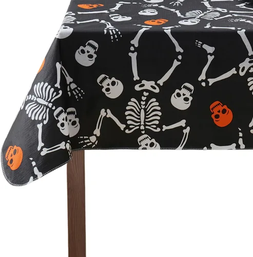Vista 12 de Serafina Home Mantel de vinilo de Halloween: vinilo PEVA con mantel de respaldo de franela reutilizable (Jack O Lantern, 52 "x 70")