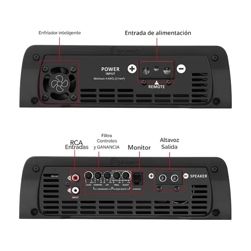 Vista 9 de Taramps BASS 3k 1 Ohm 1 canal Mosfet amplificador 3000 vatios RMS, monobloque, filtro subsónico, cruce de paso bajo, refuerzo de graves, RCA, clase