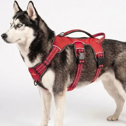 Vista 25 de Tuff Pupper Arnés para perro sin escape a prueba de escape, arnés ajustable de 5 puntos para perros, arneses acolchados para perros, arneses