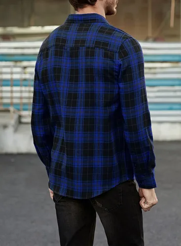 Vista 9 de JMIERR - Camisas de manga larga con botones para hombre, camisa informal de franela de algodón