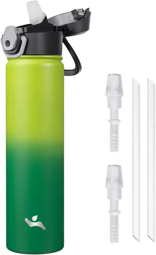 Vista 41 de Konokyo Botella de agua aislada de 22 onzas con pajilla, asa de transporte, verde militar
