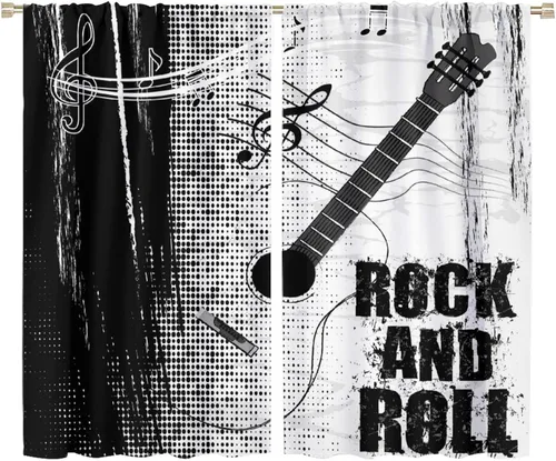 Vista 61 de Cortinas de música rock para adolescentes, tratamiento de ventana de guitarra electrónica para dormitorio, sala de estar, cortinas de ventana