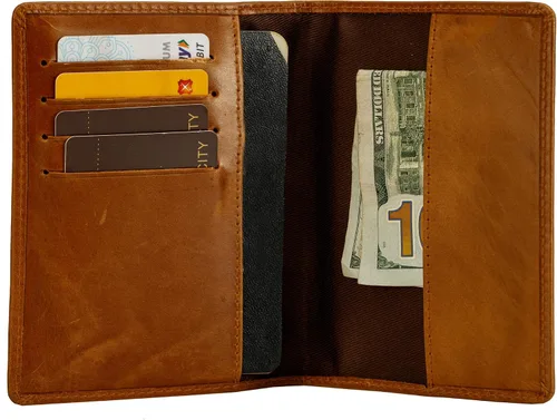 Vista 6 de Finlaer - Cartera de viaje de cuero para pasaporte, Castaño rojizo, Minimalista