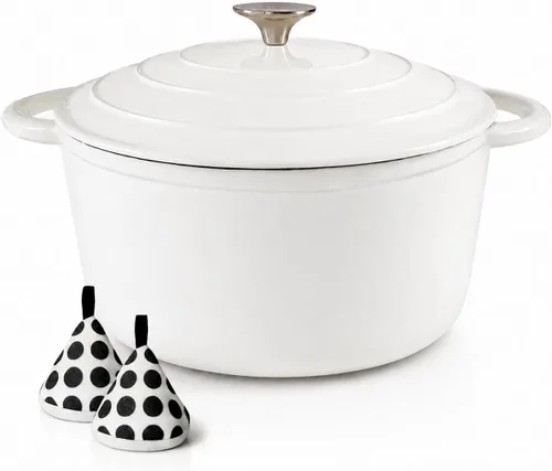 Vista 22 de COOKWIN Horno holandés de hierro fundido, olla redonda de 3 QT con tapa autobronceadora para hornear en casa, brasero, cocina, excelentes regalos