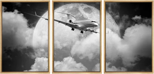 Vista 149 de wall26 Lienzo enmarcado para pared, juego de arte exótico tropical, océano, mar, avión, puesta de sol, transporte, fotografía, realismo, decorativo