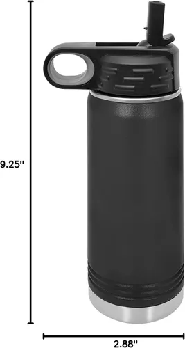 Vista 3 de Polar Camel Botella de agua de acero inoxidable de 20 onzas con tapa abatible y popote (negro)