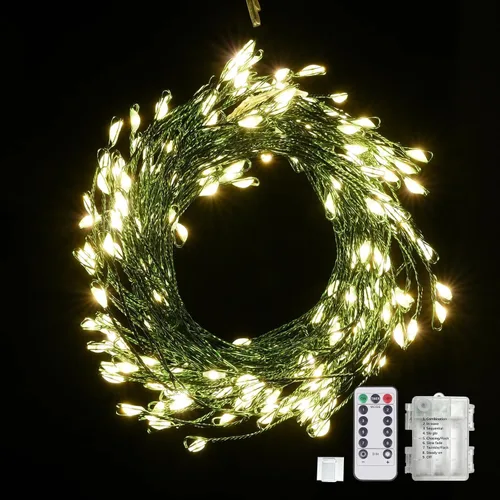 Vista 13 de Dailyart - Cadena de luces LED de 6 pies con 120 microestrellas, funciona con pilas, impermeable, alambre de cobre verde oscuro, para guirnalda
