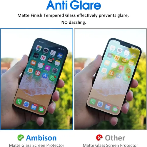 Vista 3 de [Paquete de 2] Ambison Protector de Pantalla de Vidrio Mate Diseñado para iPhone 16e/iPhone 14/iPhone 13/13 Pro, Marco de Instalación/Sin