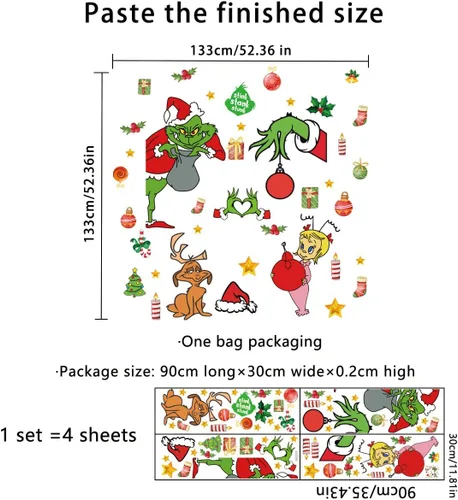 Vista 2 de Adhesivo decorativo para puerta de Navidad, calcomanías de puerta de vidrio de temporada extraíbles con calcomanías de copo de nieve para ventana