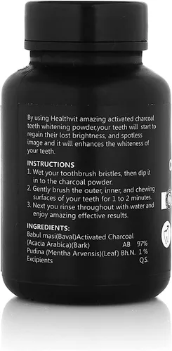 Vista 2 de Metrol Polvo de carbón activado HealthVit para blanquear los dientes naturales - 0.71 oz