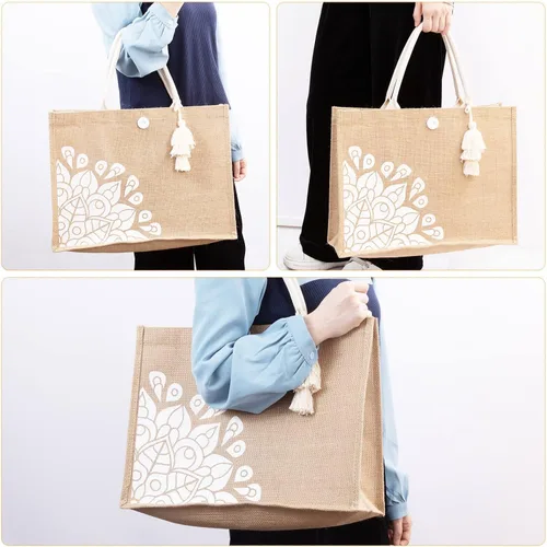 Vista 2 de itgowisa Bolsas de playa para mujer, lindas bolsas de yute reutilizables a la moda para playa, compras, viajes, regalo (grande y pequeña)