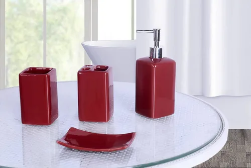 Vista 6 de Juego de accesorios para encimera de baño de 4 piezas de cerámica maciza (beige)