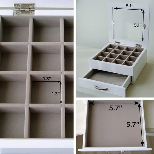 Vista 8 de JEWLBOXER Organizador de joyas Joyero de madera con parte superior de cristal para mujer, caja de regalo, pulseras, anillo, collar y organizador