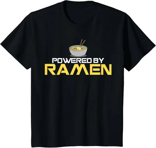 Vista 73 de Camiseta de fideos de anime japoneses Powered By Ramen, Negro, S