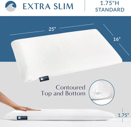 Vista 3 de Bluewave Bedding Almohada de espuma viscoelástica de gel extra delgada para personas que duermen boca abajo y de espalda, diseño delgado, plano
