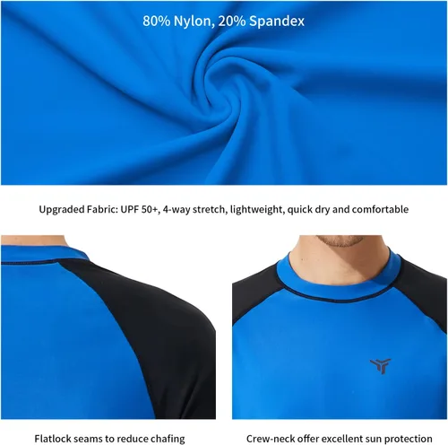 Vista 4 de YOVVI Camisetas de natación para hombre, protección contra erupciones UPF 50+, manga larga y corta, protección solar UV, camisas de verano