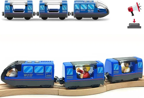 Vista 6 de TOPLIVING Tren motorizado para pista de madera, juego de 3 piezas de juguetes de tren para niños de 3, 4, 5 años, tren a batería compatible