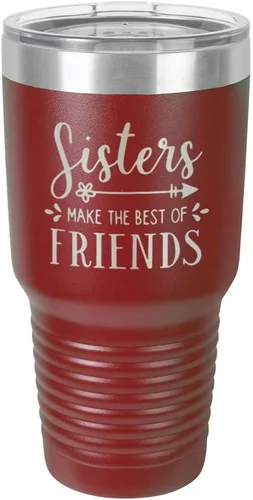 Vista 11 de SISTERS MAKE THE BEST OF FRIENDS Vaso negro de 30 onzas con popote y tapa superior deslizante Taza de viaje de acero inoxidable Comparar