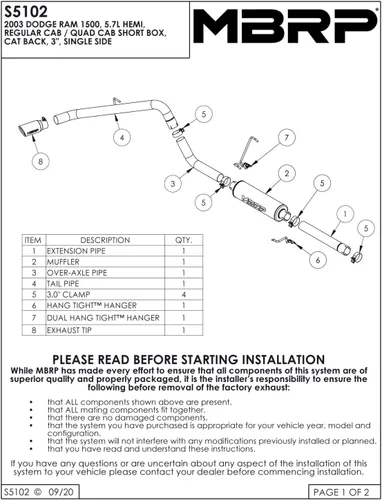 Vista 2 de MBRP 2003 Dodge Ram Hemi 1500 5.7L SC/CC-SB Cat Back Single Side